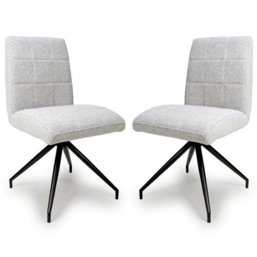 Legain Smoked Grey Farbic Dining Chairs With Black Legs In Pair