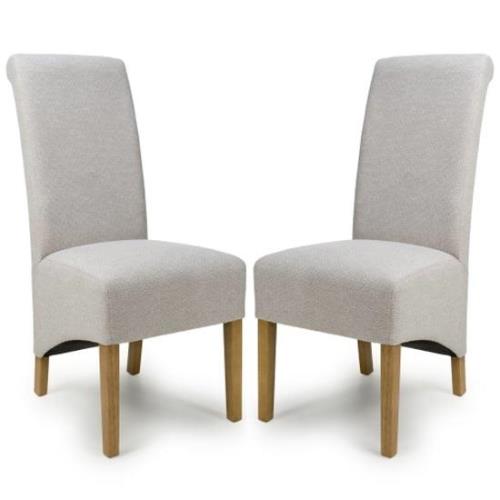 Kyoto Natural Fabric Dining Chairs With Oak Legs In Pair