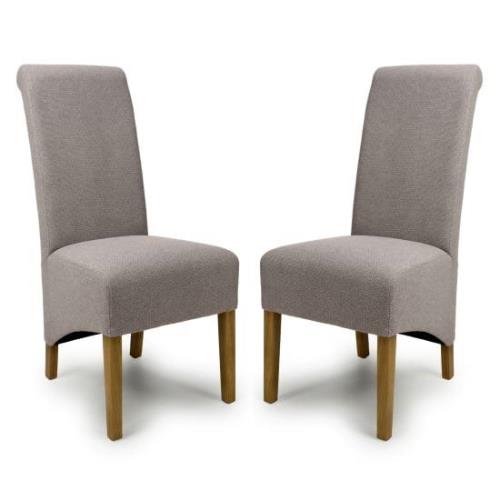 Kyoto Mocha Fabric Dining Chairs With Oak Legs In Pair