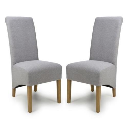 Kyoto Green Fabric Dining Chairs With Oak Legs In Pair