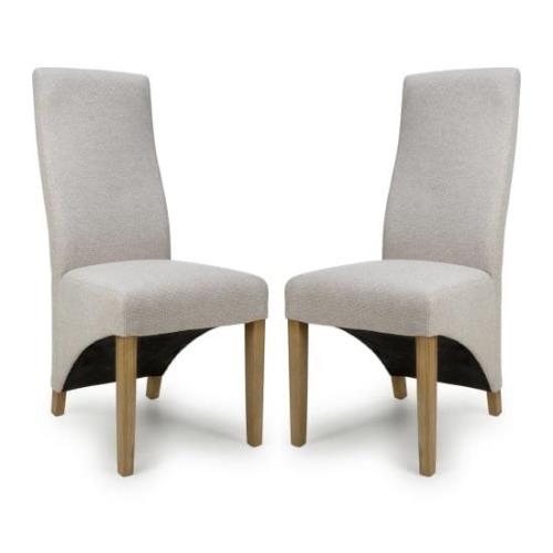 Basrah Natural Fabric Dining Chairs With Oak Legs In Pair