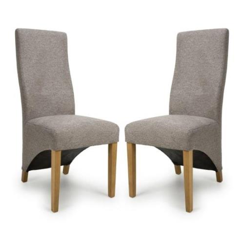 Basrah Mocha Fabric Dining Chairs With Oak Legs In Pair