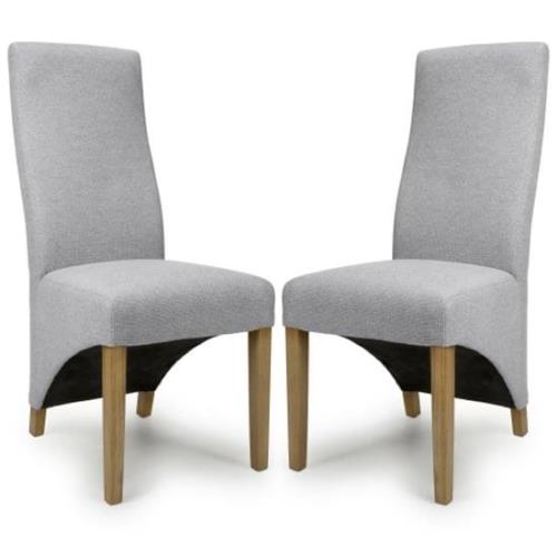 Basrah Light Grey Fabric Dining Chairs With Oak Legs In Pair