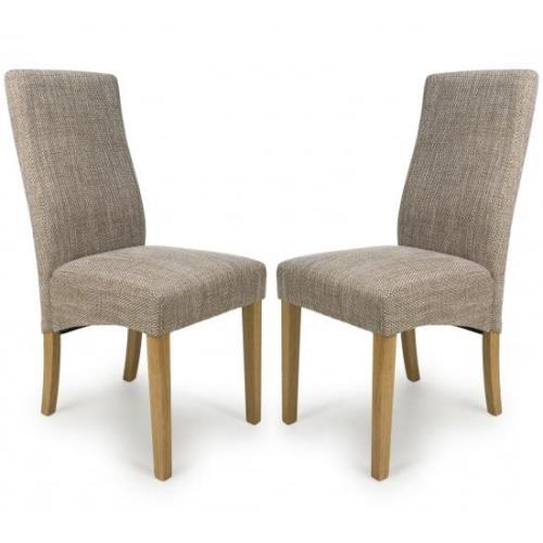 Basey Oatmeal Fabric Dining Chairs With Oak Legs In Pair