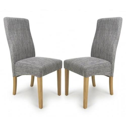 Basey Dark Grey Fabric Dining Chairs With Oak Legs In Pair