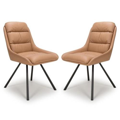 Addis Tan Leather Dining Chairs With Black Legs In Pair