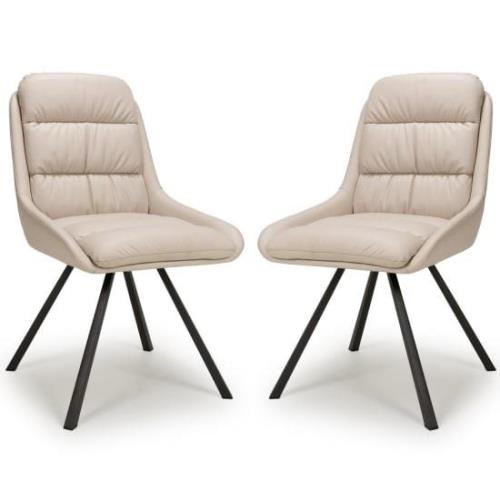 Addis Cream Leather Dining Chairs With Black Legs In Pair