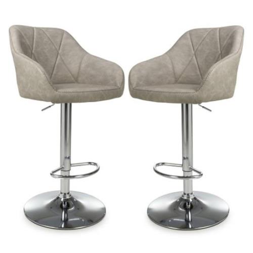 Salta Mink Leather Bar Stools With Chrome Base In Pair