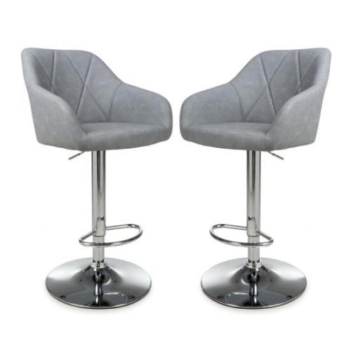 Salta Light Grey Leather Bar Stools With Chrome Base In Pair