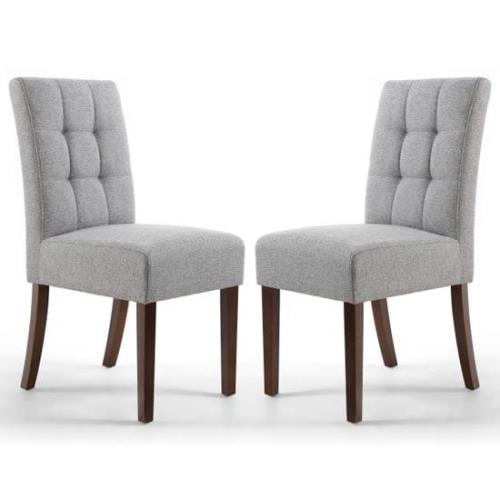 Mendoza Silver Grey Fabric Dining Chairs With Walnut Legs In Pair