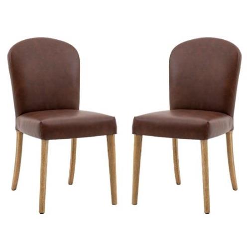 Hyeres Antique Brown Leather Dining Chairs In Pair