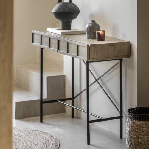 Pacific Wooden Console Table With 2 Drawers In Smoked Oak