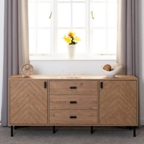 Lagos Wooden Sideboard With 2 Doors 3 Drawers In Medium Oak