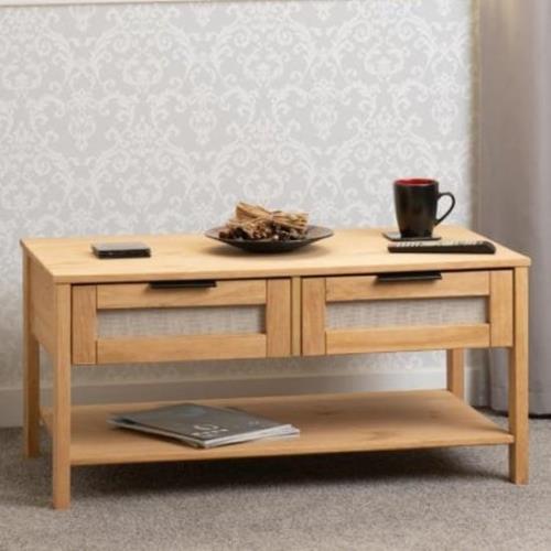 Central Wooden Coffee Table With 2 Drawers In Oak