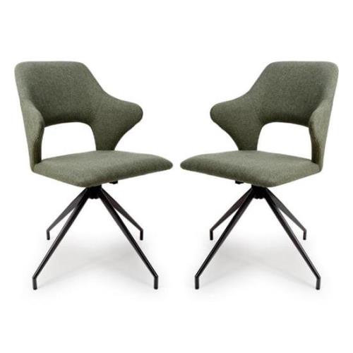 Vercelli Swivel Sage Fabric Dining Chairs In Pair