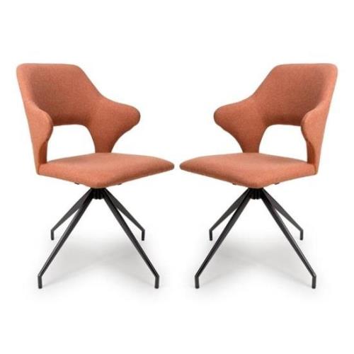 Vercelli Swivel Brick Fabric Dining Chairs In Pair