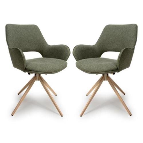 Playa Swivel Sage Fabric Dining Chairs In Pair