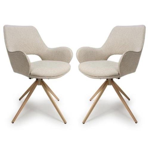 Playa Swivel Natural Fabric Dining Chairs In Pair