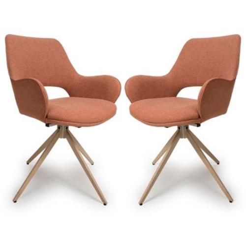 Playa Swivel Brick Fabric Dining Chairs In Pair