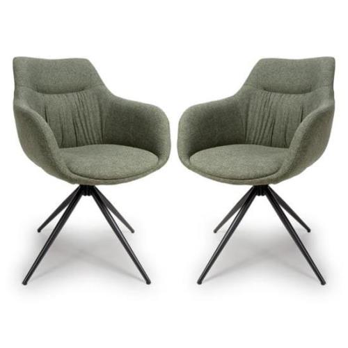 Buxton Swivel Carver Sage Fabric Dining Chairs In Pair