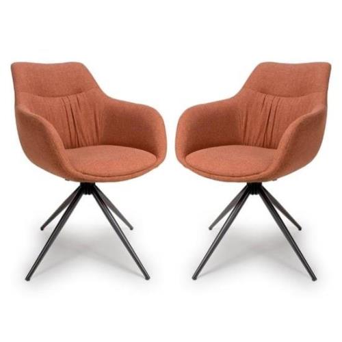 Buxton Swivel Carver Brick Fabric Dining Chairs In Pair