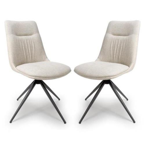 Buxton Swivel Natural Fabric Dining Chairs In Pair