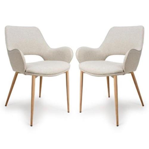 Sanremo Natural Fabric Dining Chairs In Pair