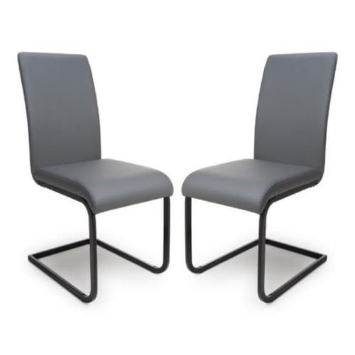 Lansing Grey Faux Leather Dining Chairs In Pair