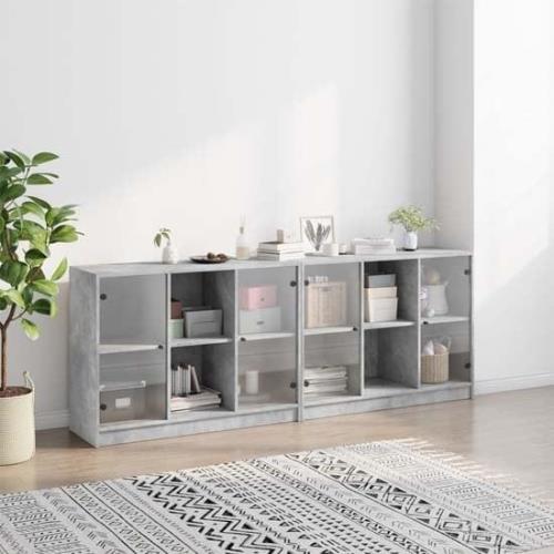 Avila Wooden Bookcase With 4 Doors In Concrete Effect