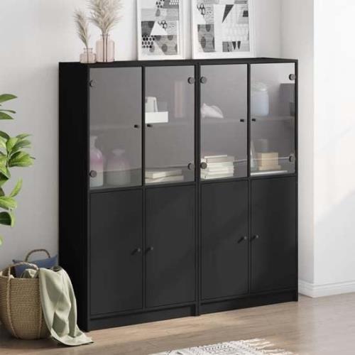 Avila Wooden Bookcase With Doors In Black