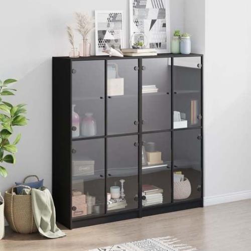 Avila Wooden Bookcase With 8 Glass Doors In Black