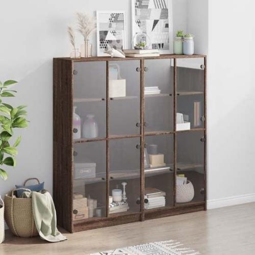 Avila Wooden Bookcase With 8 Glass Doors In Brown Oak