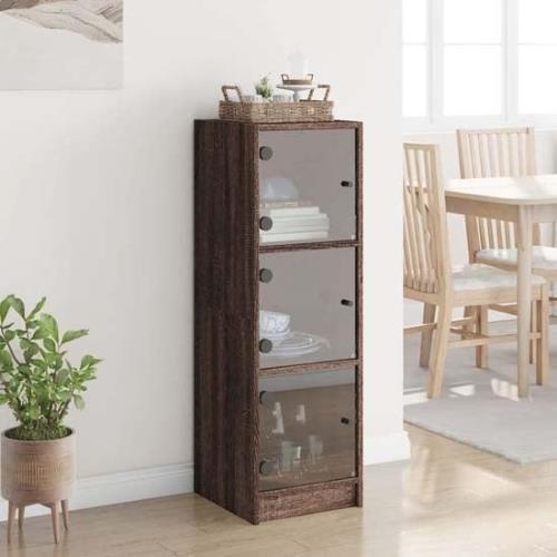 Avila Wooden Highboard With 3 Glass Doors In Brown Oak