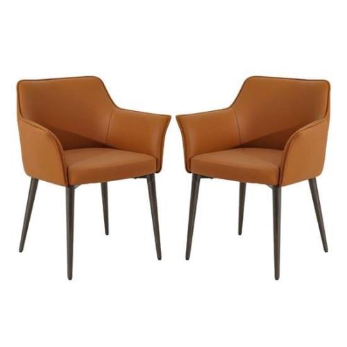 Cuneo Tan Faux Leather Dining Chairs In Pair