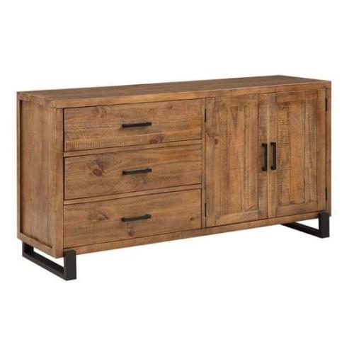 Pierre Pine Wood Sideboard With 2 Doors 3 Drawers In Rustic Oak