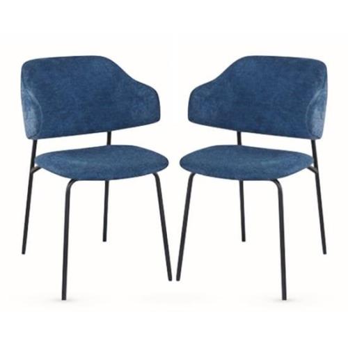 Benson Navy Fabric Dining Chairs With Black Frame In Pair