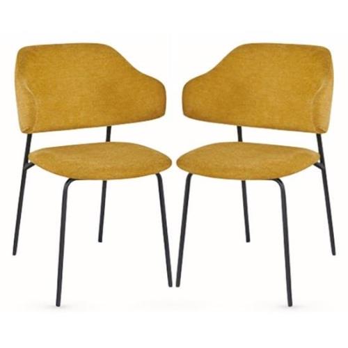 Benson Mustard Fabric Dining Chairs With Black Frame In Pair