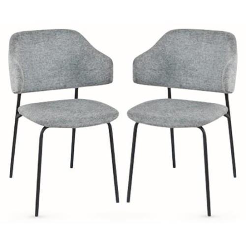 Benson Light Grey Fabric Dining Chairs With Black Frame In Pair