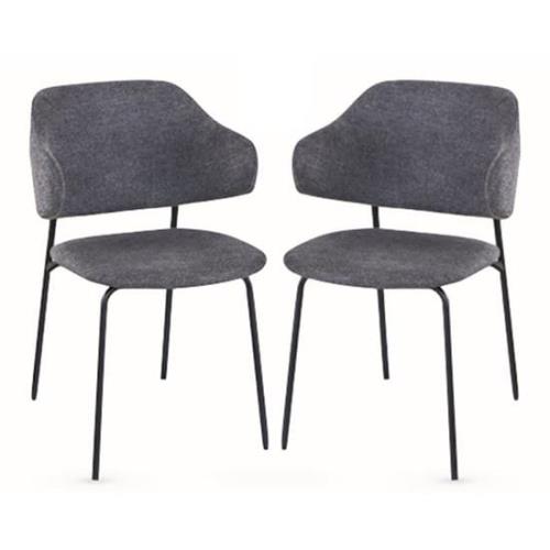 Benson Dark Grey Fabric Dining Chairs With Black Frame In Pair