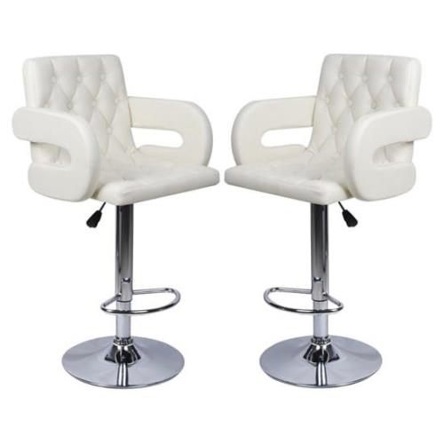 Silvis Adjustable White Faux Leather Bar Stools In Pair