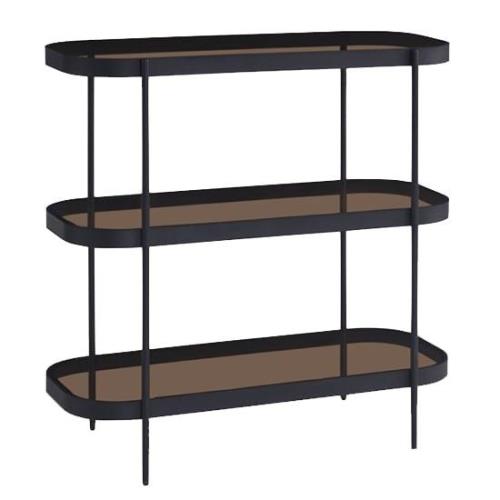 Sarnia Low Bookcase With 5 Glass Shelves In Dark Walnut