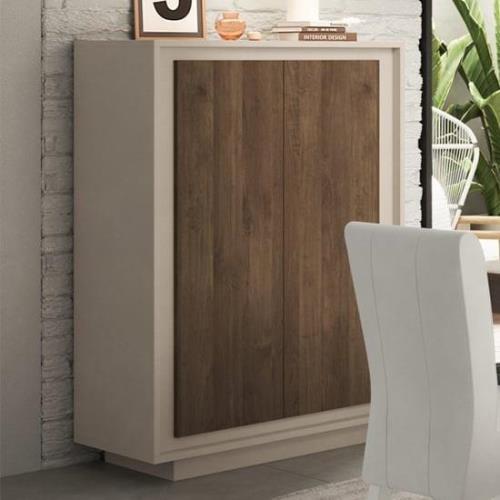 Soller Wooden Highboard With 2 Doors In Cashmere And Walnut