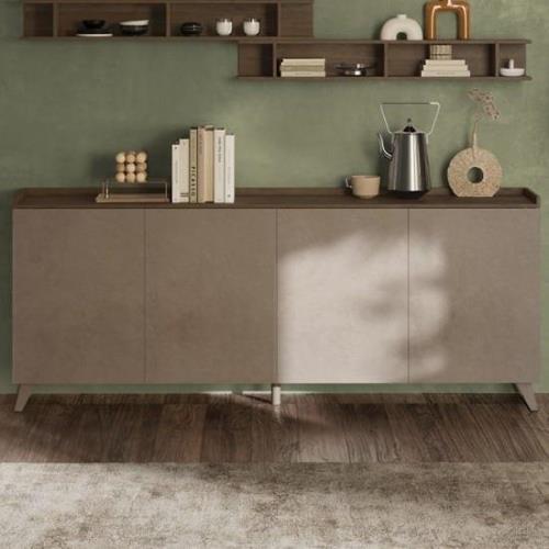 Tavira Wooden Sideboard With 4 Doors In Dark Oak And Bronze