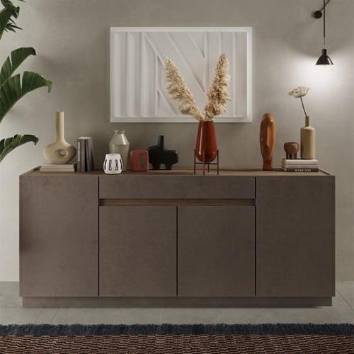 Flores Wooden Sideboard 4 Doors 1 Drawer In Bronze And Dark Oak