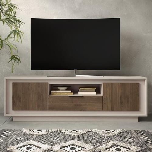 Soller Wooden TV Stand 2 Doors 1 Drawer In Cashmere Walnut