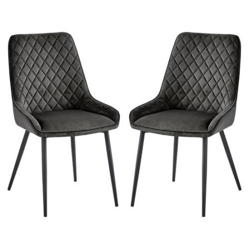 Sanford Grey Velvet Dining Chairs With Black Legs In Pair