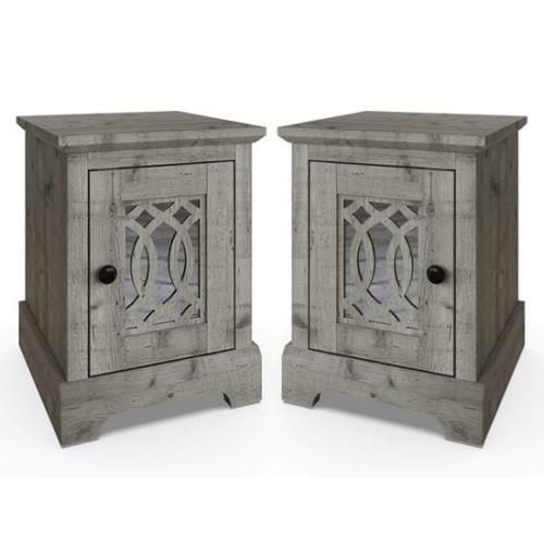 Arcata Mexican Grey Mirrored Bedside Cabinets In Pair