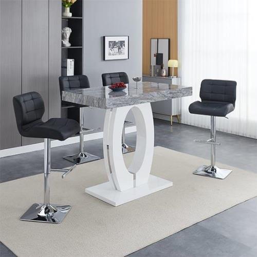 Halo Melange High Gloss Bar Table With 4 Candid Black Stools