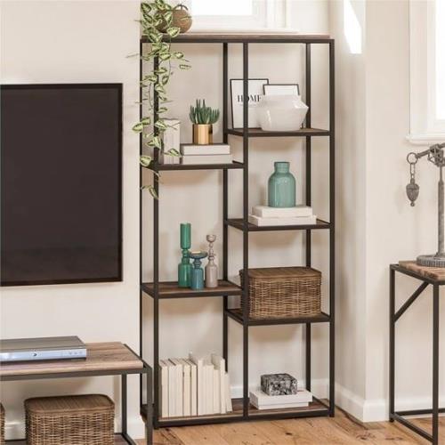 Quebec Wooden Bookcase With 5 Shelf In Weathered Oak