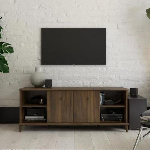 Ferris Wodoen TV Stand With 2 Doors 4 Shelves In Walnut